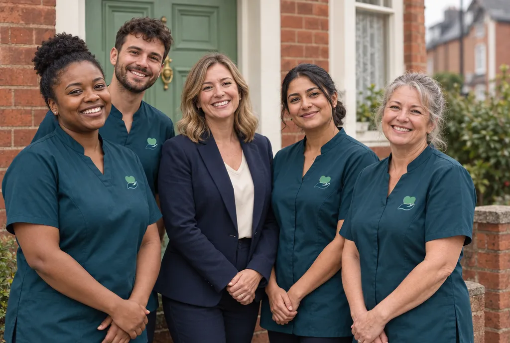 The Kainos Care team outside a red-brick house in Luton